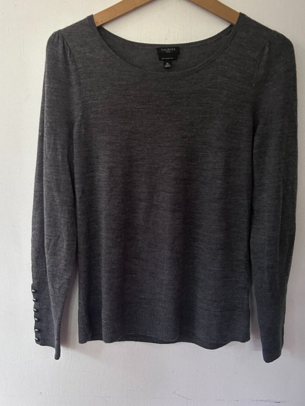 Talbots Pure Merino Wool Sweater Small Petite Gray Neutral Old Money Minimalist